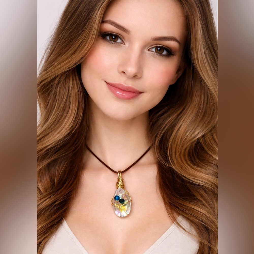 ✨ ARTISAN Hand Crafted Crystal Glass Statement Pendant, Iridescent Glow Faceted